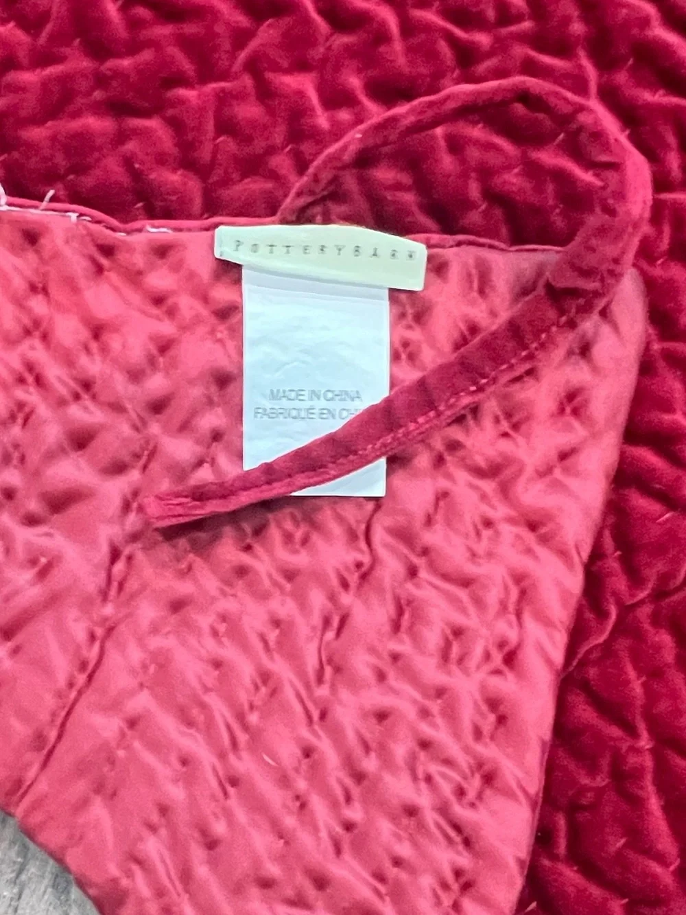 PotteryBarn Quilted Velvet Christmas Tree Skirt in Deep Burgundy